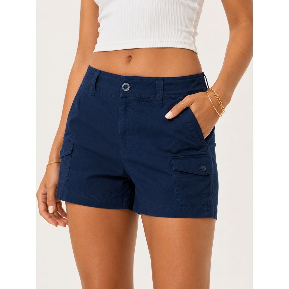 Eddie Bauer Women's Navy Cargo Hiking Shorts Size 6 Nylon Stretch Travel Outdoor